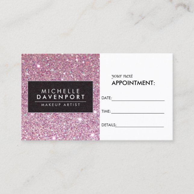 Klassische Rosa Glitzer Salon Terminierungskarte Terminkarte (Vorderseite)