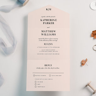 Klassische Rosa Hochzeit All In One Einladung