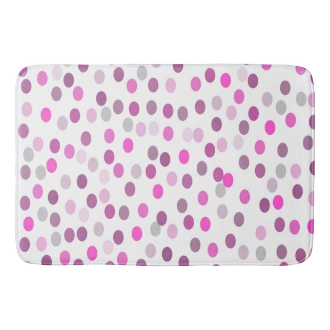 Klassische rosa Polka Punkte auf Weiß Badematte (Vorderseite)