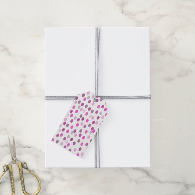 Klassische rosa Polka Punkte auf Weiß Geschenkanhänger (Mit Garn)