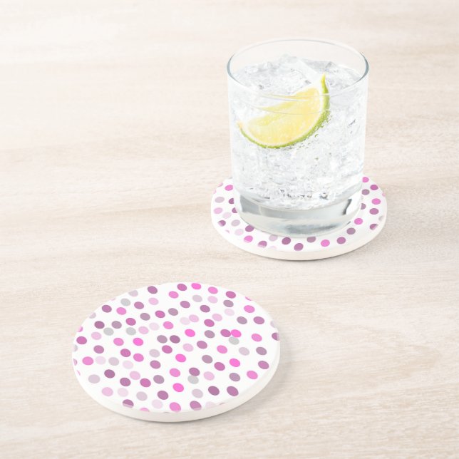 Klassische rosa Polka Punkte auf Weiß Getränkeuntersetzer (Seite)