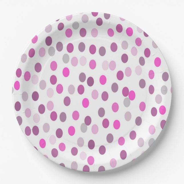 Klassische rosa Polka Punkte auf Weiß Pappteller (Vorderseite)