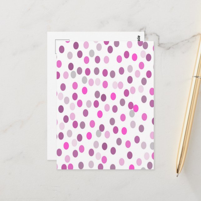 Klassische rosa Polka Punkte auf Weiß Postkarte (Vorderseite/Rückseite Beispiel)