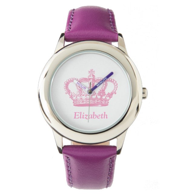 Klassische Rosa Princess Crown Armbanduhr (Vorderseite)