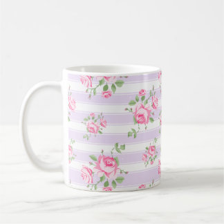 Klassische rosa Rose und Streifen Cottage Core Kaf Kaffeetasse