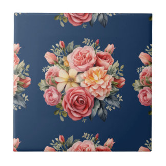 Klassische rosa Rosen auf blauem Hintergrund Fliese
