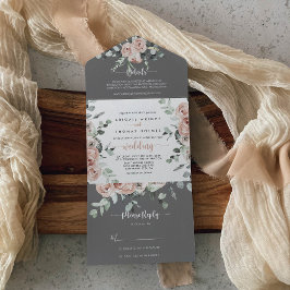 Klassische rosa Rosenblütenblütenhochzeit All In One Einladung