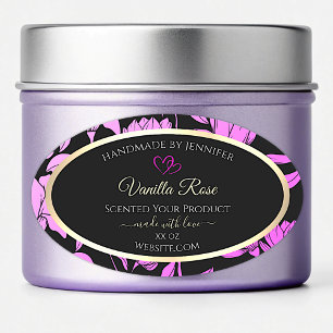 Klassische Rosa- und Schwarz-Floral-Produktzeichen Ovaler Aufkleber