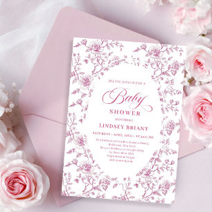 Klassische rosa und weiße Rosen Toile Baby Shower Einladung