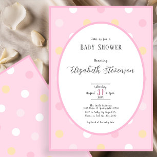 Klassische rosa weiße Gold Punkte Baby-Party Einladung