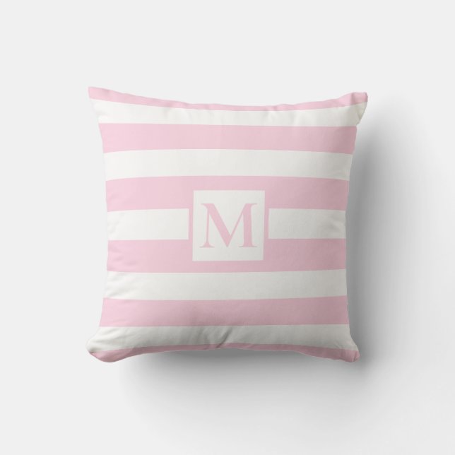 Klassische rosa, weiße Streifen, Monogramm Kissen (Vorderseite)