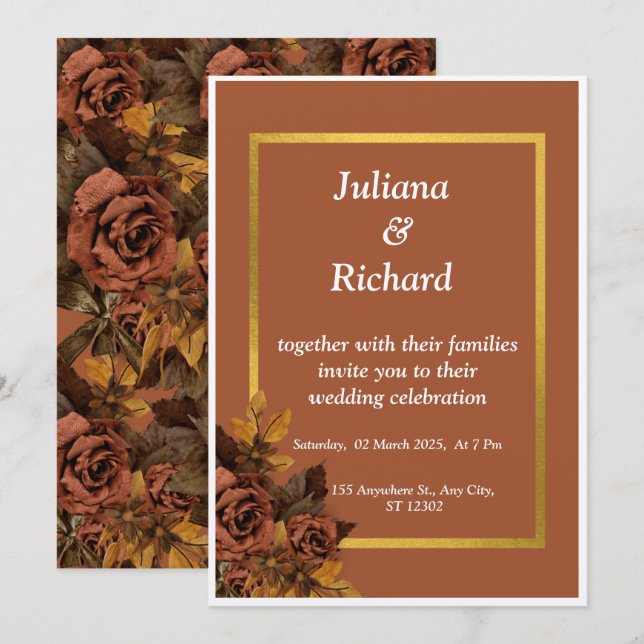 Klassische Rose für Hochzeiten im Herbst Einladung (Vorne/Hinten)