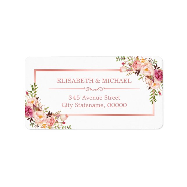 Klassische Rose Gold Frame Elegante Blumendekorati Adressaufkleber (Vorne)