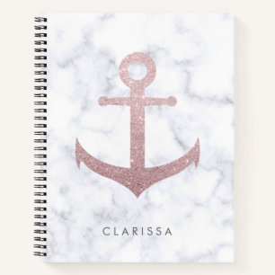 Klassische Rose Gold Glitzer Anker & weißer Marmo Notizbuch