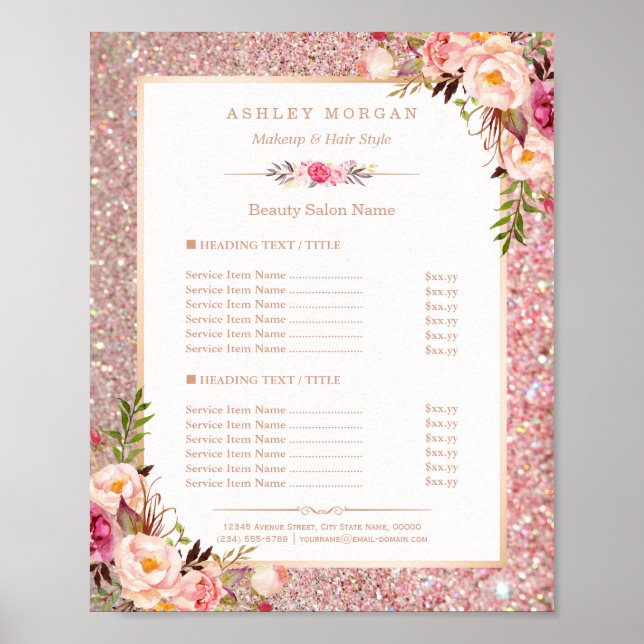 Klassische Rose Gold Glitzer Schönheitssalon Poster (Vorne)