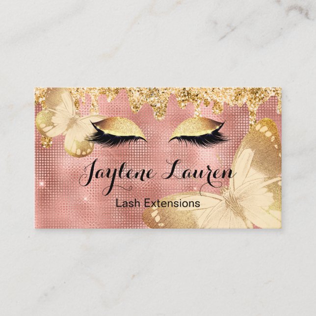 Klassische Rose Gold Lashes und Schmetterlinge Visitenkarte (Vorderseite)