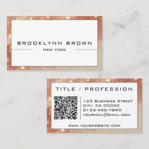 Klassische Rose Gold weißer, hellblauer Glitzer QR Visitenkarte
