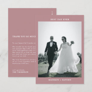 Klassische Rose Rosa Typografie Foto Hochzeit Dankeskarte