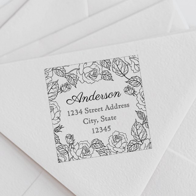 Klassische Rose Rücksendeadresse Familienname Permastempel (Von Creator hochgeladen)