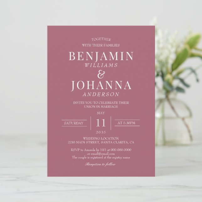 Klassische Rosewood Rosewood Rosa Wedding Einladung (Stehend Vorderseite)