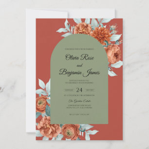 Klassische Rost-Olive-Dahlia-Hochzeit Einladung