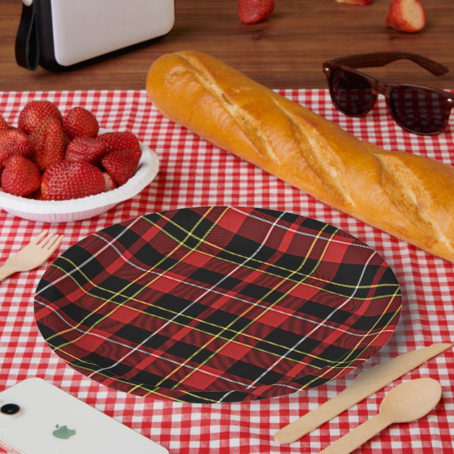 Klassische Rot-Gelb-Tartan Streifen Pappteller (Picknick)
