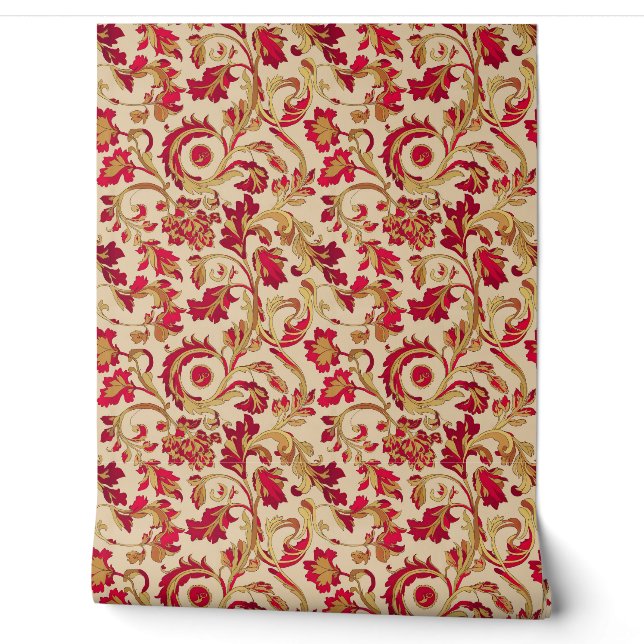 Klassische Rot- und Gold-Blüte Tapete (Abrollen)