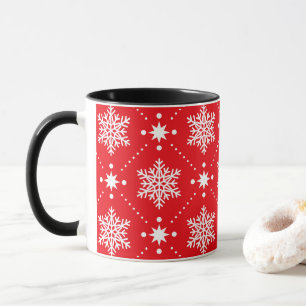 Klassische Rot und Weiße Schneeflocken Weihnachts Tasse