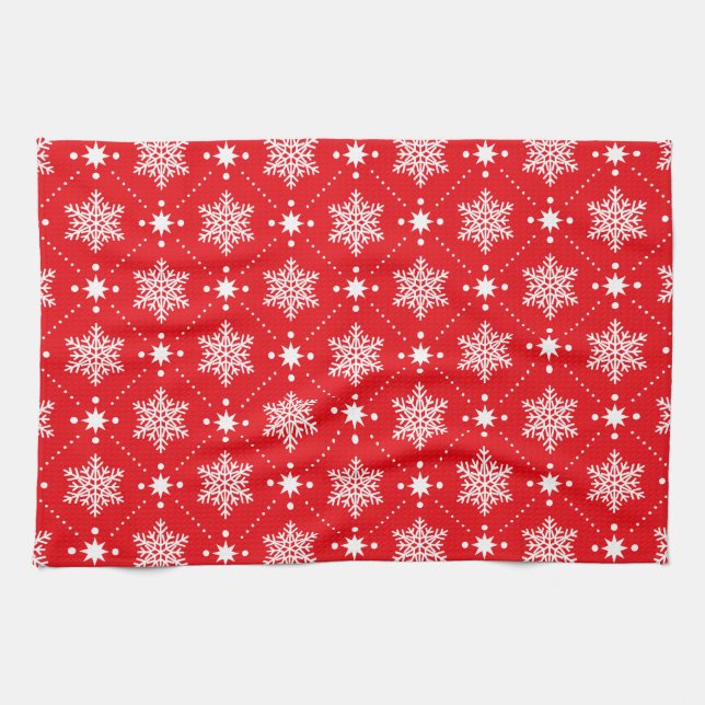 Klassische Rot und Weiße Schneeflocken Weihnachtsm Geschirrtuch (Horizontal)