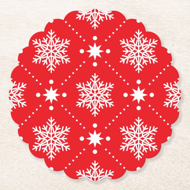 Klassische Rot und Weiße Schneeflocken Weihnachtsm Untersetzer (Vorderseite)
