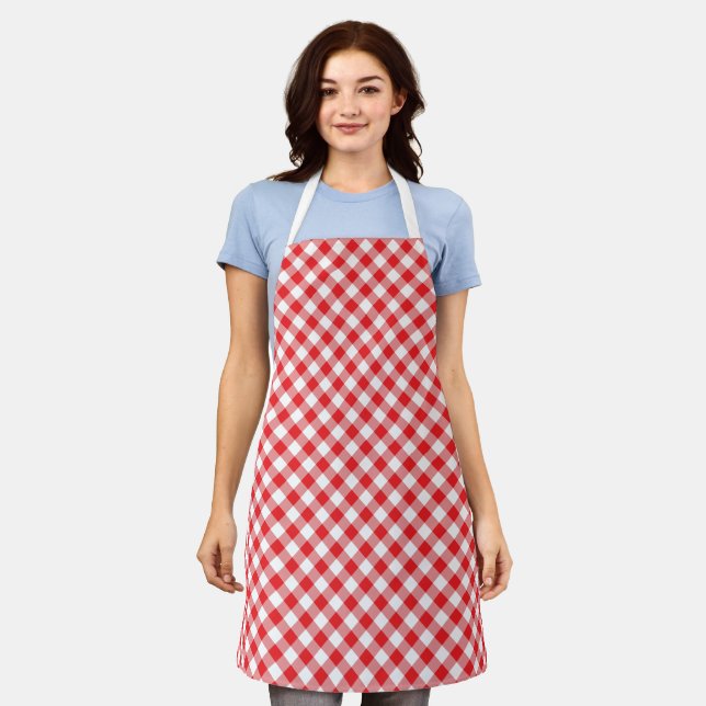 Klassische Rot-Weiß-Gingham-   PlaidApron Schürze (Getragen)