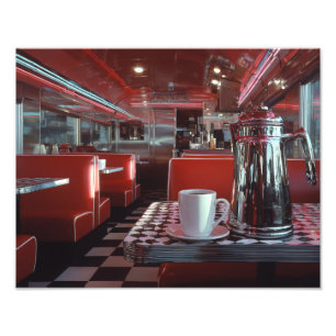 Klassische rote Diner-Chrom-Nostalgie-Szene Fotodruck
