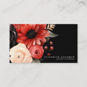 Klassische rote florale schwarze Visitenkarten Visitenkarte
