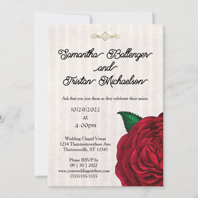 Klassische Rote Rose auf Vellum Hochzeitsreise Einladung (Vorderseite)