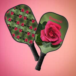 Klassische Rote Rosen auf Personalisiertem grünen  Pickleball Schläger