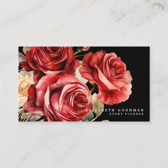 Klassische Rote Rosen Schwarze Visitenkarten Visitenkarte (Vorderseite)