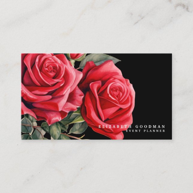 Klassische Rote Rosen Schwarze Visitenkarten Visitenkarte (Vorderseite)