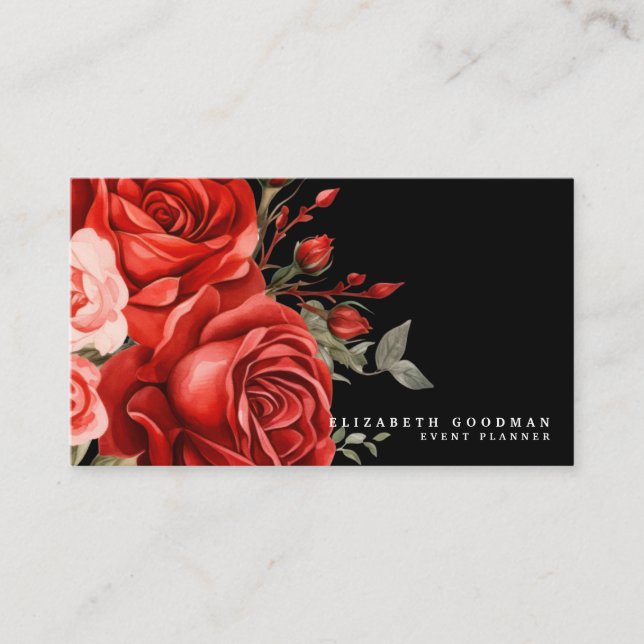 Klassische Rote Rosen Schwarze Visitenkarten Visitenkarte (Vorderseite)