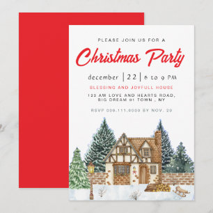 Klassische rote Schrift Winter-Home-Holiday-Party Einladung