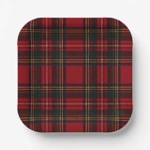Klassische rote Tartan-Karo-Platte Pappteller
