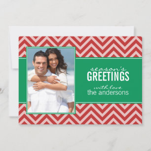 Klassische rote und grüne Chevron-Weihnachtskarten Feiertagskarte