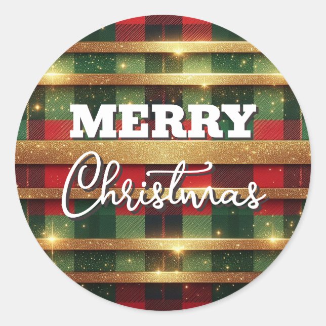 Klassische rote und grüne Karierte glatte Streifen Runder Aufkleber (Vorderseite)
