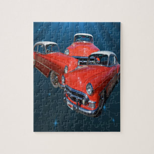 Klassische rote und weiße Autos, Puzzle aus Jigsaw