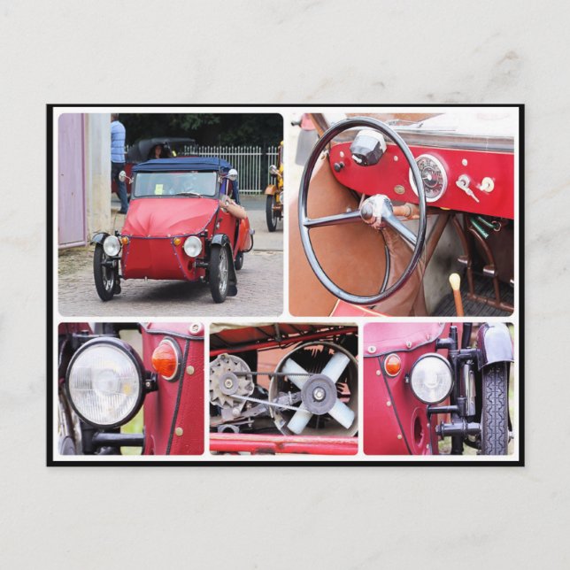 Klassische rote Velorex-Tribikerkollage Postkarte (Vorderseite)