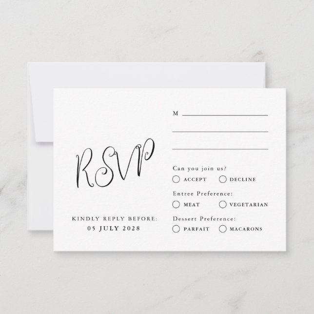 Klassische Rsvp-Karte, elegant, minimalistisch RSVP Karte (Vorderseite)