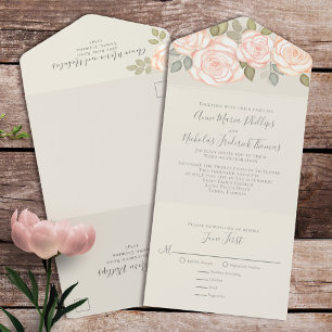 Klassische RSVP-Mahlzeit Wahl Blush Floral Salbei  All In One Einladung