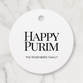 Klassische runde Familienname Happy Purim Favor Ta Geschenkanhänger