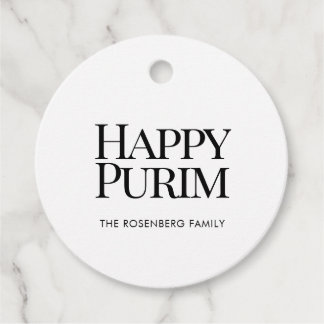 Klassische runde Familienname Happy Purim Favor Ta Geschenkanhänger