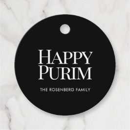 Klassische runde Familienname Happy Purim Favor Ta Geschenkanhänger