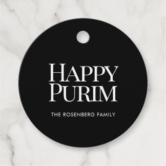 Klassische runde Familienname Happy Purim Favor Ta Geschenkanhänger